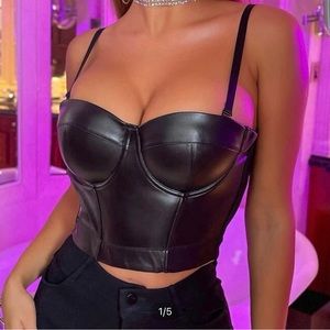 Solid Leather Look Bustier Crop Corset Top never worn from Shein